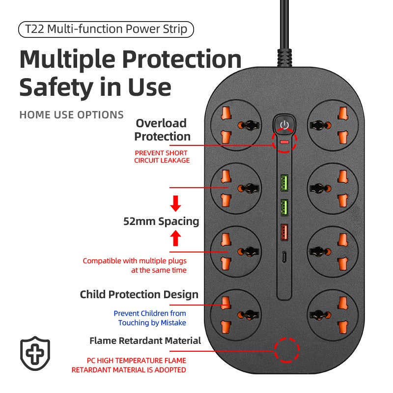 شريط الطاقة MT TB-22 8*Universal + PD 20W + QC 3.0