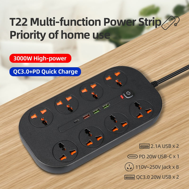 MT TB-22 8*Universal + PD 20W + QC 3.0 Power Strip Bar