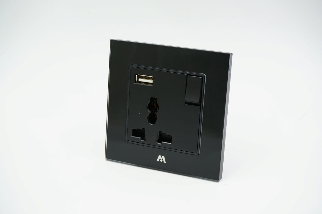 MTT GLASS SINGLE 13A BS Socket with USB