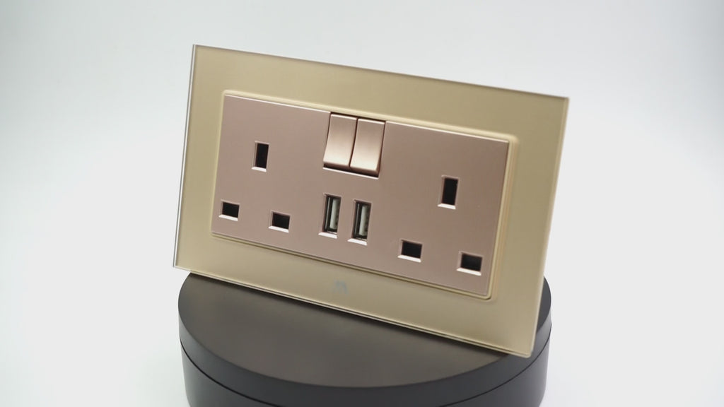 Розетка MTT GLASS TWIN 13A BS с выключателем и USB *5 шт.
