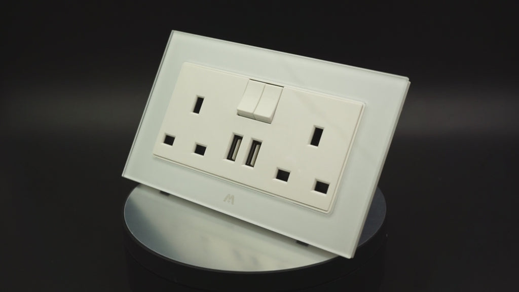 Розетка MTT GLASS TWIN 13A BS с выключателем и USB *5 шт.